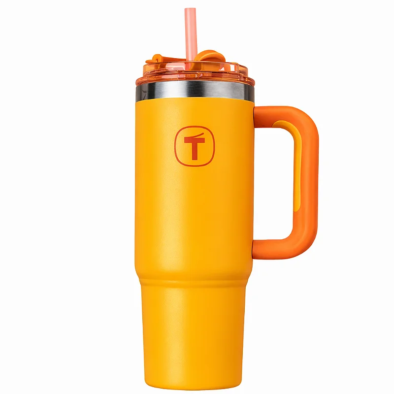 Tupperware Copo Termico Big T com Canudo 1,1 litro Laranja Damasco